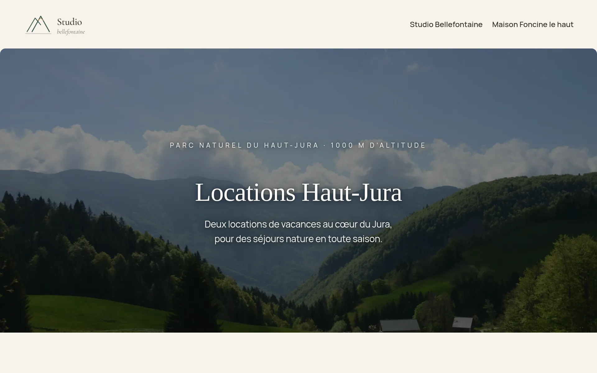 Page d'accueil du site Studio Bellefontaine — locations de vacances dans le Haut-Jura / Studio Bellefontaine site homepage — vacation rentals in the Haut-Jura